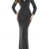 Colors Dress - G1042SL Long Sleeve Stripe Sequin Gown
