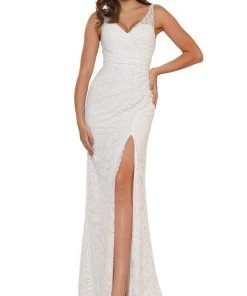 Colors Dress - G1074 V-Neck Ruched Sequin Dress