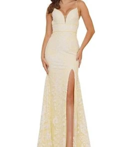 Colors Dress - G1076 Embellished Sheath V Neck Dress