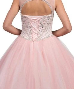 Dancing Queen - 1227 Embellished Illusion Bateau Neck Quinceanera Ballgown