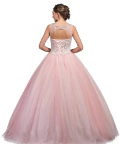 Dancing Queen - 1227 Embellished Illusion Bateau Neck Quinceanera Ballgown