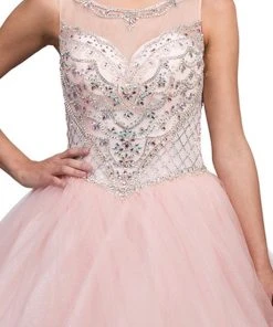 Dancing Queen - 1227 Embellished Illusion Bateau Neck Quinceanera Ballgown