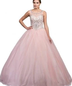 Dancing Queen - 1227 Embellished Illusion Bateau Neck Quinceanera Ballgown