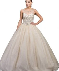 Dancing Queen - 1227 Embellished Illusion Bateau Neck Quinceanera Ballgown