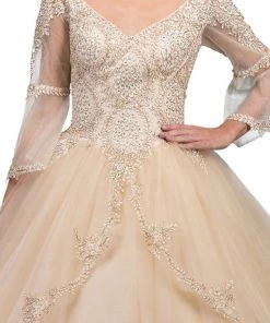 Dancing Queen - 1247 Sheer Trumpet Sleeve Wide V-neck Quinceanera Ballgown 7 Dancing Queen - 1247 Sheer Trumpet Sleeve Wide V-neck Quinceanera Ballgown