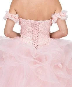 Dancing Queen - 1322 Floral Applique Ruffled Quinceanera Ballgown