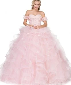 Dancing Queen - 1322 Floral Applique Ruffled Quinceanera Ballgown