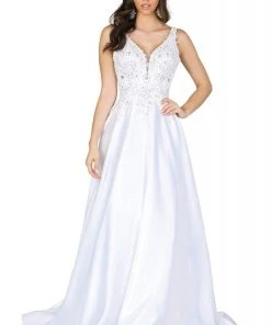 Dancing Queen - 139 Embellished Plunging V-Neck Wedding Gown