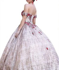 Dancing Queen - 1475 Beaded Floral Off-Shoulder Quinceanera Dress