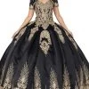 Dancing Queen - 1494 Sweetheart Neck Gold Applique Ballgown