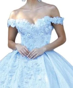 Dancing Queen - 1527 Beaded Floral Appliqued Off Shoulder Ballgown