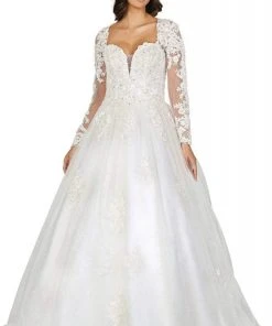 Dancing Queen - 156 Embroidered Long Sleeve Deep Sweetheart Gown