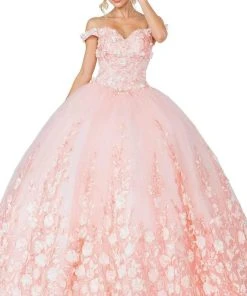 Dancing Queen - 1569 Off Shoulder Floral Applique Ballgown 8 Dancing Queen - 1569 Off Shoulder Floral Applique Ballgown