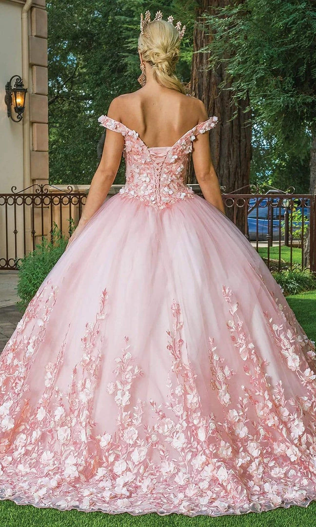 Dancing Queen - 1569 Off Shoulder Floral Applique Ballgown 4 Dancing Queen - 1569 Off Shoulder Floral Applique Ballgown