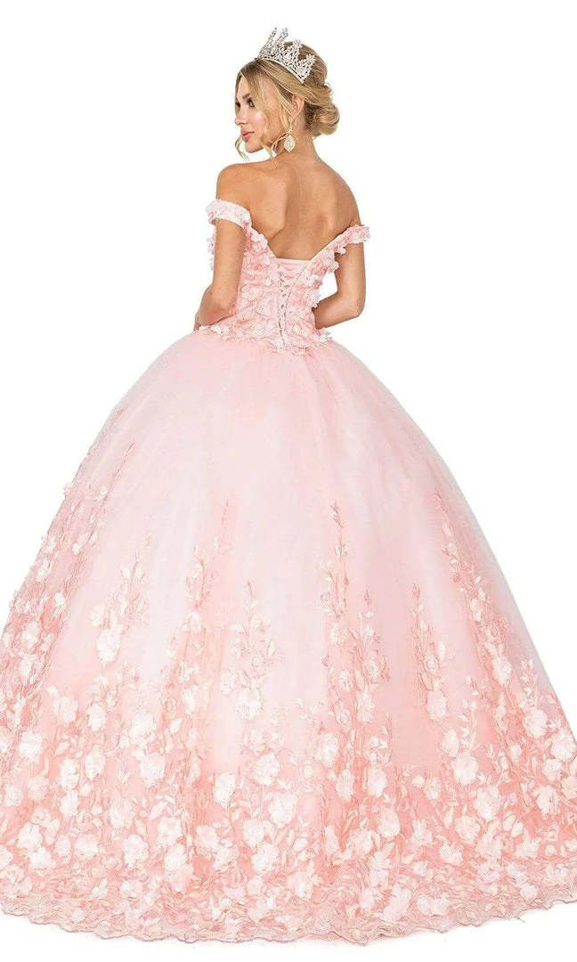 Dancing Queen - 1569 Off Shoulder Floral Applique Ballgown 6 Dancing Queen - 1569 Off Shoulder Floral Applique Ballgown