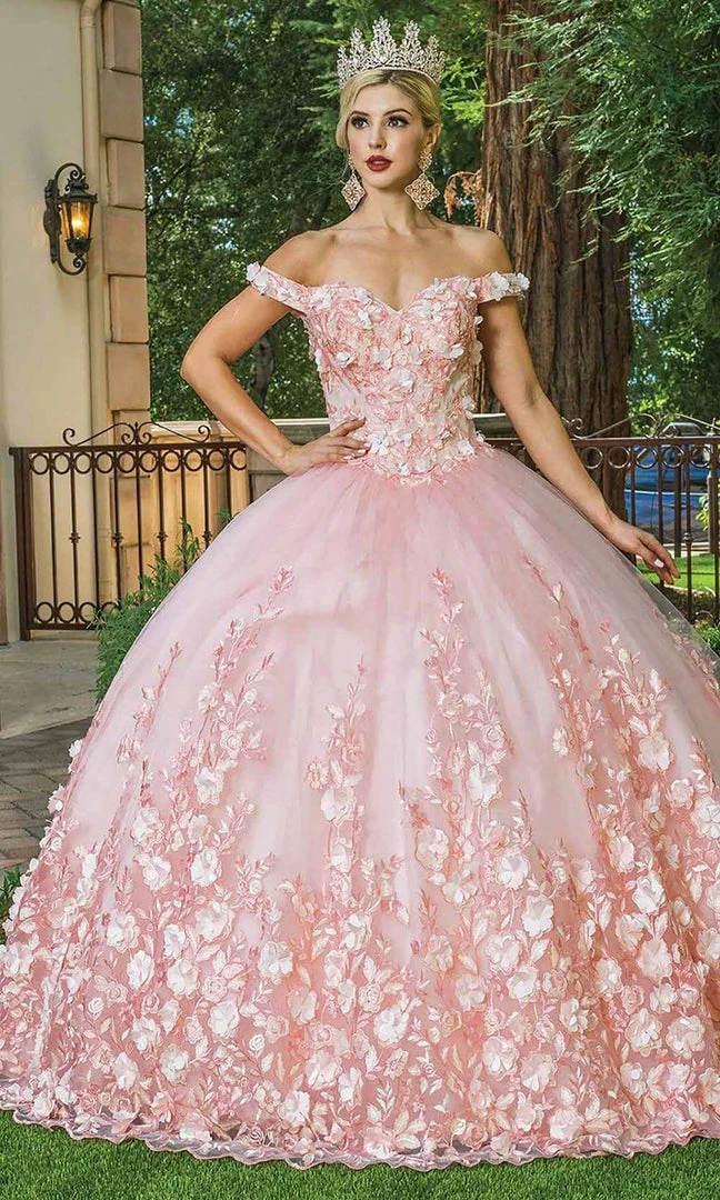 Dancing Queen - 1569 Off Shoulder Floral Applique Ballgown 3 Dancing Queen - 1569 Off Shoulder Floral Applique Ballgown