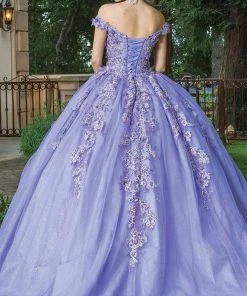 Dancing Queen - 1574 Floral Applique Off Shoulder Ballgown With Train