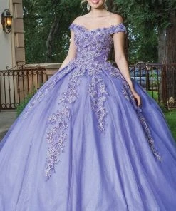 Dancing Queen - 1574 Floral Applique Off Shoulder Ballgown With Train