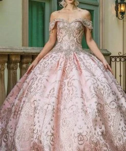 Dancing Queen - 1617 Off Shoulder Glittered Ballgown