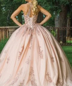 Dancing Queen - 1628 Halter Neck Embellished Ballgown