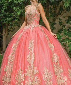 Dancing Queen - 1629 V Neck Golden Embellished Gown