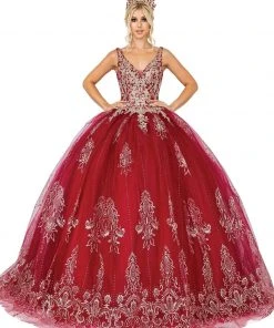 Dancing Queen - 1631 Applique Plunging V Neck Ballgown