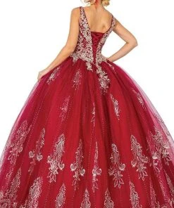 Dancing Queen - 1631 Applique Plunging V Neck Ballgown