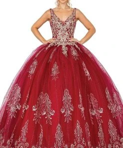 Dancing Queen - 1631 Applique Plunging V Neck Ballgown