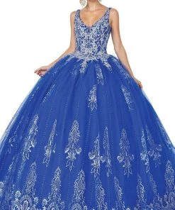 Dancing Queen - 1631 Applique Plunging V Neck Ballgown