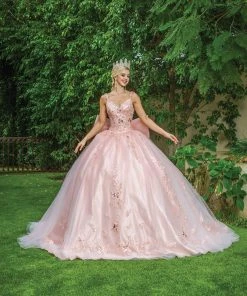 Dancing Queen - 1648 Bedazzled V Neck Gown With Bows And Train