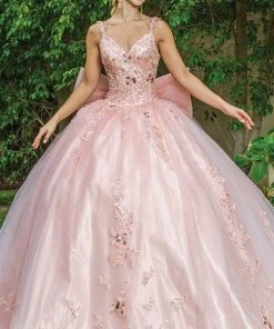 Dancing Queen - 1648 Bedazzled V Neck Gown With Bows And Train