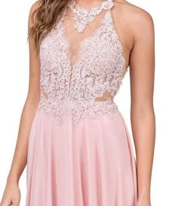 Dancing Queen - 2015 Lace Embellished Illusion Bodice Chiffon Gown