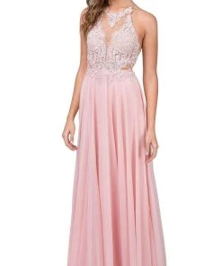 Dancing Queen - 2015 Lace Embellished Illusion Bodice Chiffon Gown