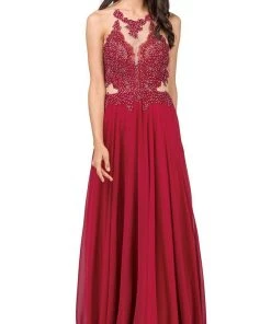 Dancing Queen - 2015 Lace Embellished Illusion Bodice Chiffon Gown