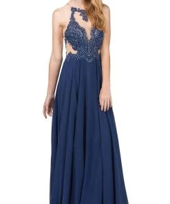 Dancing Queen - 2015 Lace Embellished Illusion Bodice Chiffon Gown