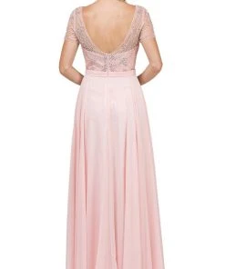 Dancing Queen - 2067 Embellished Sheer Short Sleeve Evening Dress
