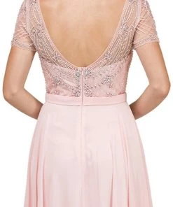 Dancing Queen - 2067 Embellished Sheer Short Sleeve Evening Dress