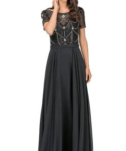 Dancing Queen - 2067 Embellished Sheer Short Sleeve Evening Dress
