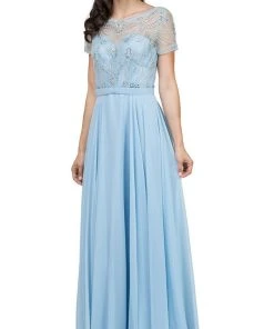 Dancing Queen - 2067 Embellished Sheer Short Sleeve Evening Dress