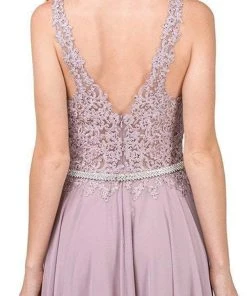 Dancing Queen - 2161 Beaded Lace V-neck A-line Prom Dress