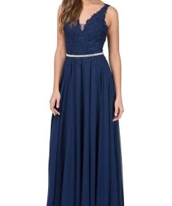 Dancing Queen - 2161 Beaded Lace V-neck A-line Prom Dress