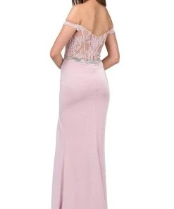 Dancing Queen - 2164 Appliqued Plunging Off Shoulder High Slit Gown