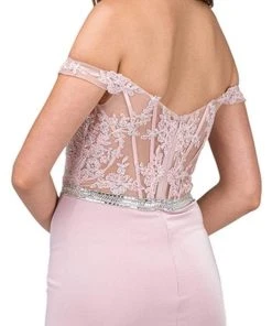 Dancing Queen - 2164 Appliqued Plunging Off Shoulder High Slit Gown