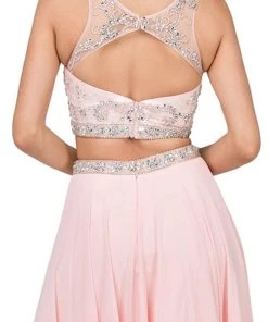 Dancing Queen - 2225 Jeweled Two Piece Illusion Neck A-line Prom Dress 10 Dancing Queen - 2225 Jeweled Two Piece Illusion Neck A-line Prom Dress