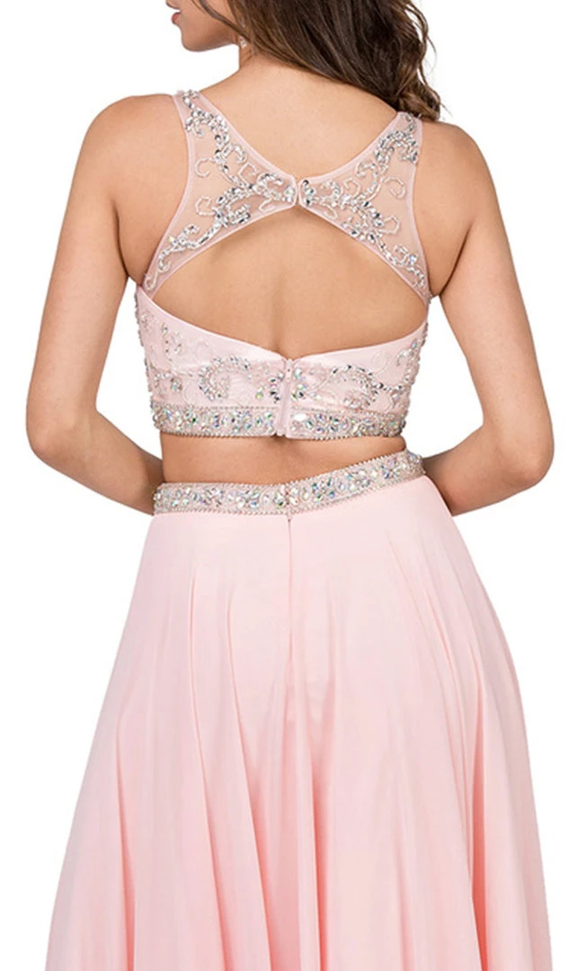 Dancing Queen - 2225 Jeweled Two Piece Illusion Neck A-line Prom Dress 6 Dancing Queen - 2225 Jeweled Two Piece Illusion Neck A-line Prom Dress