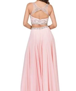 Dancing Queen - 2225 Jeweled Two Piece Illusion Neck A-line Prom Dress 9 Dancing Queen - 2225 Jeweled Two Piece Illusion Neck A-line Prom Dress