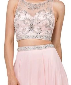 Dancing Queen - 2225 Jeweled Two Piece Illusion Neck A-line Prom Dress 8 Dancing Queen - 2225 Jeweled Two Piece Illusion Neck A-line Prom Dress