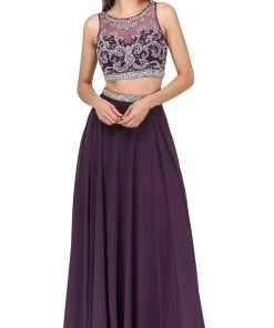 Dancing Queen - 2225 Jeweled Two Piece Illusion Neck A-line Prom Dress 11 Dancing Queen - 2225 Jeweled Two Piece Illusion Neck A-line Prom Dress