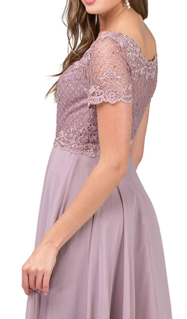 Dancing Queen - 2268 Short Sleeve Illusion Lattice Ornate A-Line Prom Gown 5 Dancing Queen - 2268 Short Sleeve Illusion Lattice Ornate A-Line Prom Gown
