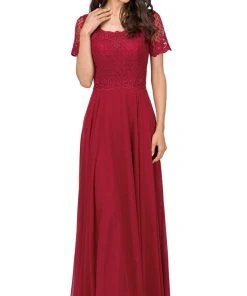 Dancing Queen - 2268 Short Sleeve Illusion Lattice Ornate A-Line Prom Gown 10 Dancing Queen - 2268 Short Sleeve Illusion Lattice Ornate A-Line Prom Gown